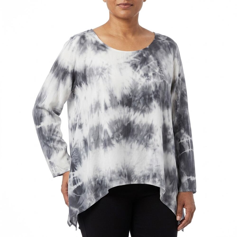 CobbleStone 100% Silk Made in Italy Gray Tie-Dye Top Women See Measurements